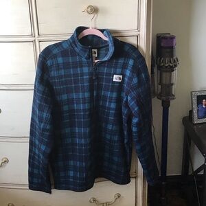 The North Face Navy and Teal Plaid Fleece Jacket